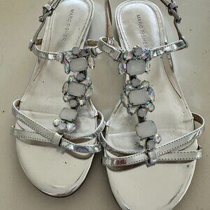 Ladies size 8 silver studded with jewels sandals